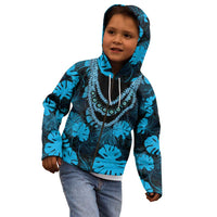 Blue Hawaii Kukui Nut Lei Kid Hoodie Hawaiian Pattern Monstera Tropical Vibes - Polynesian Pride