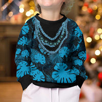 Blue Hawaii Kukui Nut Lei Kid Ugly Christmas Sweater Hawaiian Pattern Monstera Tropical Vibes LT14 - Polynesian Pride
