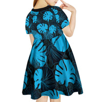 Blue Hawaii Kukui Nut Lei Kid Short Sleeve Dress Hawaiian Pattern Monstera Tropical Vibes LT14 - Polynesian Pride