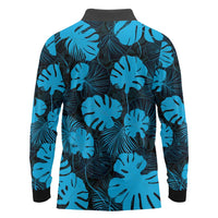 Blue Hawaii Kukui Nut Lei Long Sleeve Polo Shirt Hawaiian Pattern Monstera Tropical Vibes LT14 - Polynesian Pride