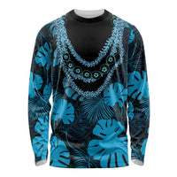 Blue Hawaii Kukui Nut Lei Long Sleeve Shirt Hawaiian Pattern Monstera Tropical Vibes LT14 Unisex Blue - Polynesian Pride