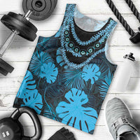 Blue Hawaii Kukui Nut Lei Men Tank Top Hawaiian Pattern Monstera Tropical Vibes LT14 - Polynesian Pride