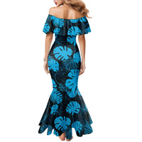 Blue Hawaii Kukui Nut Lei Mermaid Dress Hawaiian Pattern Monstera Tropical Vibes - Polynesian Pride
