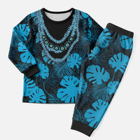 Blue Hawaii Kukui Nut Lei Christmas Pajama Set Hawaiian Pattern Monstera Tropical Vibes LT14 Men Blue - Polynesian Pride