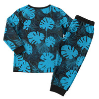 Blue Hawaii Kukui Nut Lei Christmas Pajama Set Hawaiian Pattern Monstera Tropical Vibes LT14 - Polynesian Pride