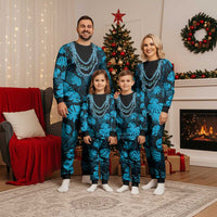 Blue Hawaii Kukui Nut Lei Christmas Pajama Set Hawaiian Pattern Monstera Tropical Vibes LT14 - Polynesian Pride