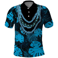 Blue Hawaii Kukui Nut Lei Polo Shirt Hawaiian Pattern Monstera Tropical Vibes LT14 Blue - Polynesian Pride