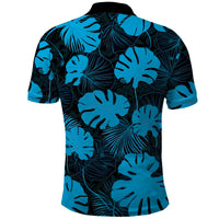 Blue Hawaii Kukui Nut Lei Polo Shirt Hawaiian Pattern Monstera Tropical Vibes - Polynesian Pride