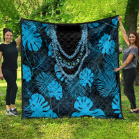 Blue Hawaii Kukui Nut Lei Quilt Hawaiian Pattern Monstera Tropical Vibes - Polynesian Pride