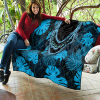 Blue Hawaii Kukui Nut Lei Quilt Hawaiian Pattern Monstera Tropical Vibes - Polynesian Pride