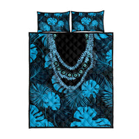Blue Hawaii Kukui Nut Lei Quilt Bed Set Hawaiian Pattern Monstera Tropical Vibes - Polynesian Pride