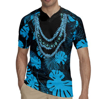 Blue Hawaii Kukui Nut Lei Rugby Jersey Hawaiian Pattern Monstera Tropical Vibes LT14 - Polynesian Pride