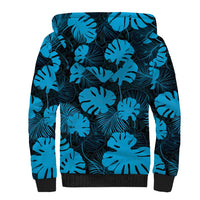 Blue Hawaii Kukui Nut Lei Sherpa Hoodie Hawaiian Pattern Monstera Tropical Vibes - Polynesian Pride