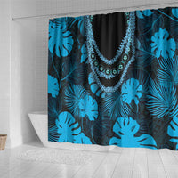 Blue Hawaii Kukui Nut Lei Shower Curtain Hawaiian Pattern Monstera Tropical Vibes - Polynesian Pride