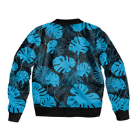 Blue Hawaii Kukui Nut Lei Sleeve Zip Bomber Jacket Hawaiian Pattern Monstera Tropical Vibes LT14 - Polynesian Pride