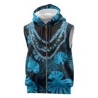 Blue Hawaii Kukui Nut Lei Sleeveless Zip Hoodie Hawaiian Pattern Monstera Tropical Vibes LT14 Blue - Polynesian Pride