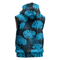 Blue Hawaii Kukui Nut Lei Sleeveless Zip Hoodie Hawaiian Pattern Monstera Tropical Vibes - Polynesian Pride