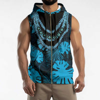 Blue Hawaii Kukui Nut Lei Sleeveless Zip Hoodie Hawaiian Pattern Monstera Tropical Vibes - Polynesian Pride