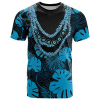 Blue Hawaii Kukui Nut Lei T Shirt Hawaiian Pattern Monstera Tropical Vibes LT14 Blue - Polynesian Pride