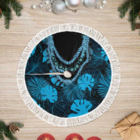 Blue Hawaii Kukui Nut Lei Tree Skirt Hawaiian Pattern Monstera Tropical Vibes LT14 Fringed Blue - Polynesian Pride