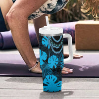 Blue Hawaii Kukui Nut Lei Tumbler With Handle Hawaiian Pattern Monstera Tropical Vibes - Polynesian Pride