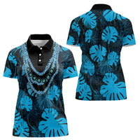 Blue Hawaii Kukui Nut Lei Women Polo Shirt Hawaiian Pattern Monstera Tropical Vibes LT14 - Polynesian Pride