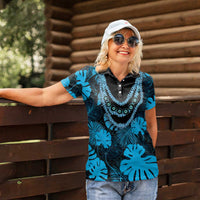 Blue Hawaii Kukui Nut Lei Women Polo Shirt Hawaiian Pattern Monstera Tropical Vibes LT14 - Polynesian Pride