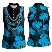 Blue Hawaii Kukui Nut Lei Women Sleeveless Polo Shirt Hawaiian Pattern Monstera Tropical Vibes LT14 - Polynesian Pride