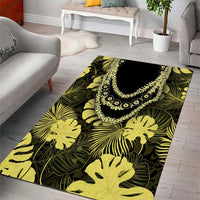 Yellow Hawaii Kukui Nut Lei Area Rug Hawaiian Pattern Monstera Tropical Vibes - Polynesian Pride