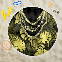 Yellow Hawaii Kukui Nut Lei Beach Blanket Hawaiian Pattern Monstera Tropical Vibes - Polynesian Pride