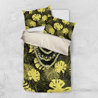 Yellow Hawaii Kukui Nut Lei Bedding Set Hawaiian Pattern Monstera Tropical Vibes - Polynesian Pride