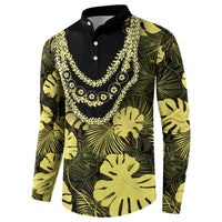 Yellow Hawaii Kukui Nut Lei Button Sweatshirt Hawaiian Pattern Monstera Tropical Vibes LT14 - Polynesian Pride