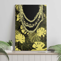 Yellow Hawaii Kukui Nut Lei Canvas Wall Art Hawaiian Pattern Monstera Tropical Vibes - Polynesian Pride
