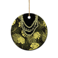 Yellow Hawaii Kukui Nut Lei Ceramic Ornament Hawaiian Pattern Monstera Tropical Vibes - Polynesian Pride