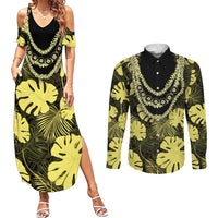 Yellow Hawaii Kukui Nut Lei Couples Matching Summer Maxi Dress and Long Sleeve Button Shirt Hawaiian Pattern Monstera Tropical Vibes LT14 Yellow - Polynesian Pride