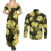 Yellow Hawaii Kukui Nut Lei Couples Matching Summer Maxi Dress and Long Sleeve Button Shirt Hawaiian Pattern Monstera Tropical Vibes LT14 - Polynesian Pride
