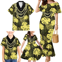 Yellow Hawaii Kukui Nut Lei Family Matching Mermaid Dress and Hawaiian Shirt Hawaiian Pattern Monstera Tropical Vibes - Polynesian Pride