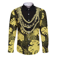 Yellow Hawaii Kukui Nut Lei Family Matching Off The Shoulder Long Sleeve Dress and Hawaiian Shirt Hawaiian Pattern Monstera Tropical Vibes - Polynesian Pride