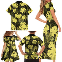 Yellow Hawaii Kukui Nut Lei Family Matching Short Sleeve Bodycon Dress and Hawaiian Shirt Hawaiian Pattern Monstera Tropical Vibes - Polynesian Pride