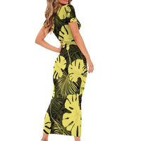 Yellow Hawaii Kukui Nut Lei Family Matching Short Sleeve Bodycon Dress and Hawaiian Shirt Hawaiian Pattern Monstera Tropical Vibes - Polynesian Pride