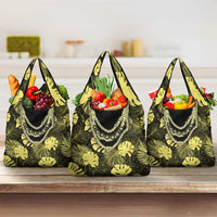 Yellow Hawaii Kukui Nut Lei Grocery Bag Hawaiian Pattern Monstera Tropical Vibes - Polynesian Pride