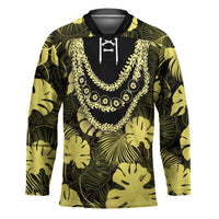 Yellow Hawaii Kukui Nut Lei Hockey Jersey Hawaiian Pattern Monstera Tropical Vibes - Polynesian Pride