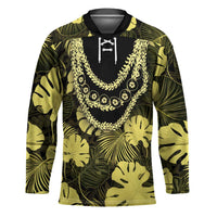 Yellow Hawaii Kukui Nut Lei Hockey Jersey Hawaiian Pattern Monstera Tropical Vibes LT14 Unisex Yellow - Polynesian Pride