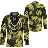 Yellow Hawaii Kukui Nut Lei Hockey Jersey Hawaiian Pattern Monstera Tropical Vibes LT14 - Polynesian Pride
