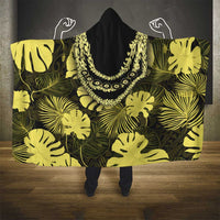Yellow Hawaii Kukui Nut Lei Hooded Blanket Hawaiian Pattern Monstera Tropical Vibes LT14 - Polynesian Pride