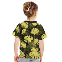 Yellow Hawaii Kukui Nut Lei Kid T Shirt Hawaiian Pattern Monstera Tropical Vibes LT14 - Polynesian Pride