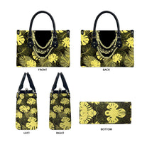 Yellow Hawaii Kukui Nut Lei Leather Bag Hawaiian Pattern Monstera Tropical Vibes - Polynesian Pride