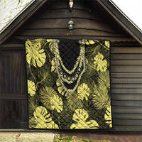 Yellow Hawaii Kukui Nut Lei Quilt Hawaiian Pattern Monstera Tropical Vibes - Polynesian Pride