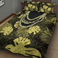 Yellow Hawaii Kukui Nut Lei Quilt Bed Set Hawaiian Pattern Monstera Tropical Vibes - Polynesian Pride