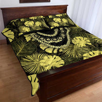 Yellow Hawaii Kukui Nut Lei Quilt Bed Set Hawaiian Pattern Monstera Tropical Vibes - Polynesian Pride
